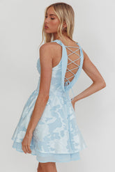 Lusting Lace-Up Back Mini Dress Ice Blue